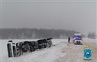 В Самарской области грузовик опрокинулся на трассе из-за снегопада