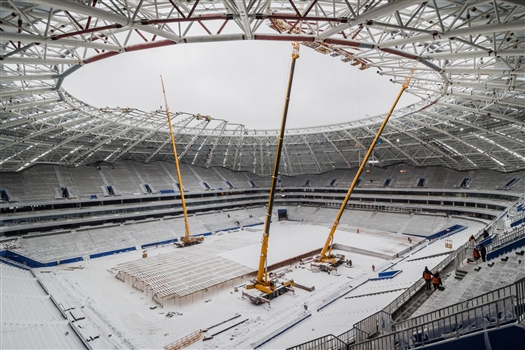 На стадионе "Самара Арена" завершены работы по монтажу козырьков над зрительскими трибунами