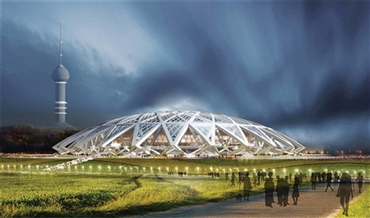 Концепция фасада стадиона условно названа "космическим объектом", или сфероидом